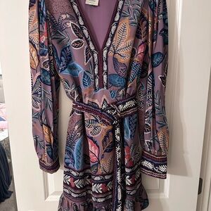 FARM Rio Multicolor Leaf Print Long Sleeve Dress